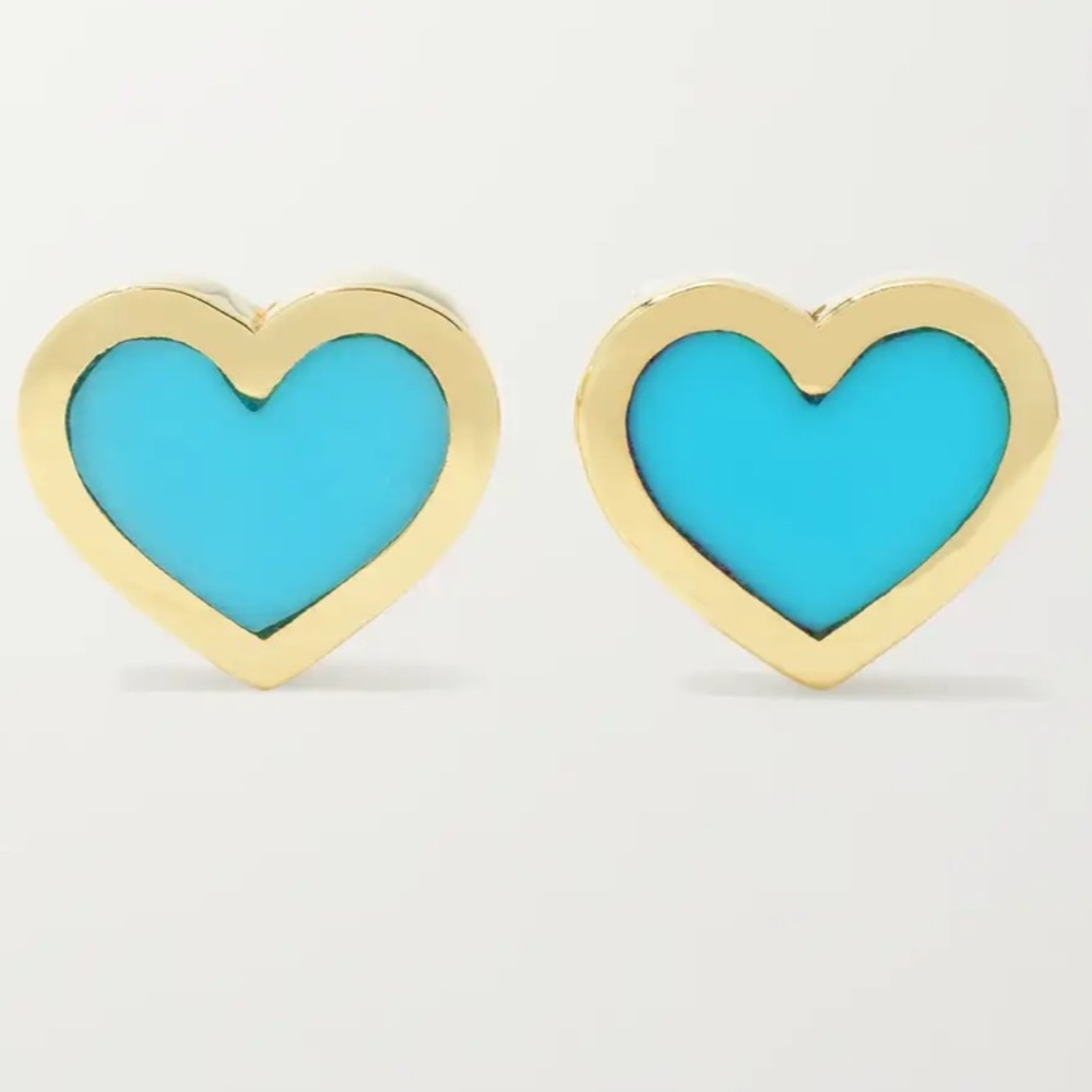 Jennifer Meyer torquoise heart stud earrings, 18k yellow gold